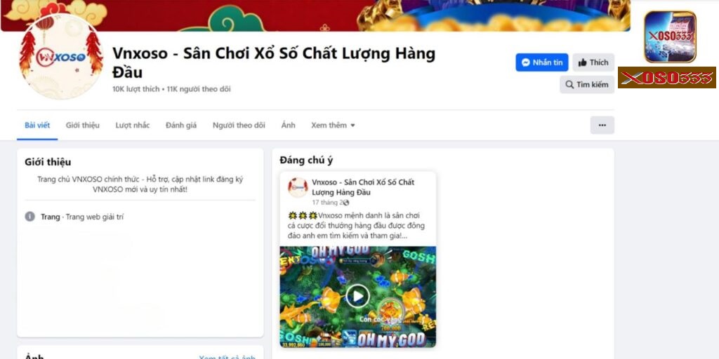 Fanpage VNXOSO sở hữu 10K lượt thích và 11K người theo dõi